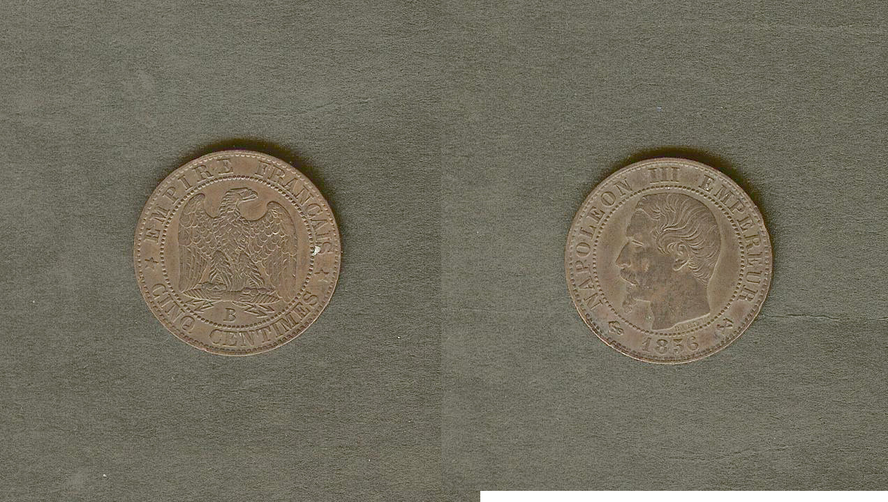 Cinq centimes Napoléon III, tête nue 1856 Rouen SUP-